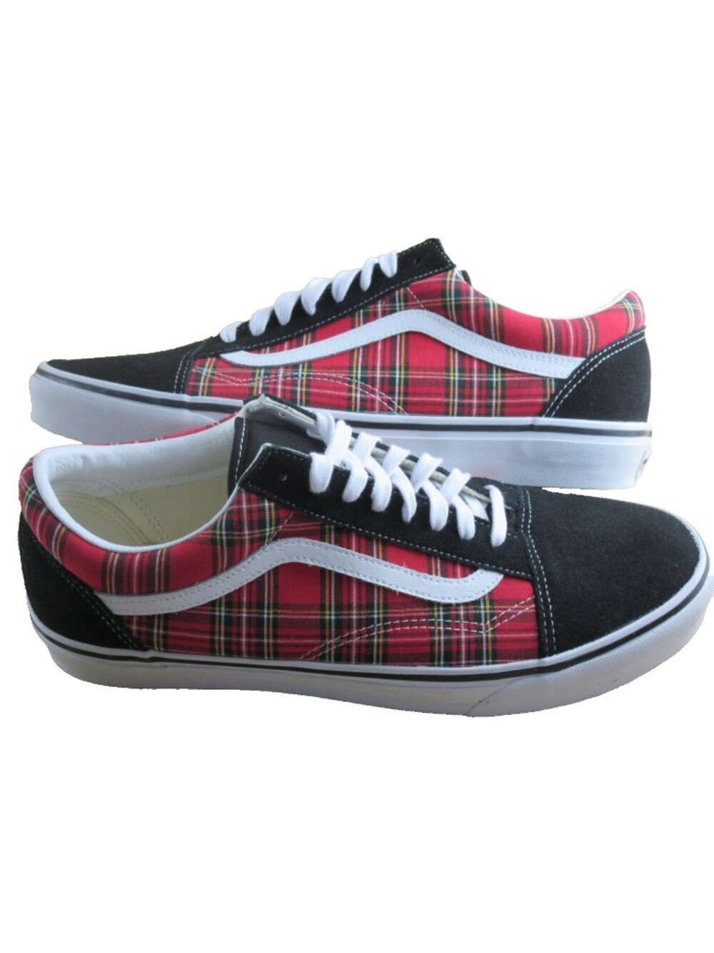 Vans Men's Old Skool Plaid Red Black White Suede Canvas Shoes Size 11.5